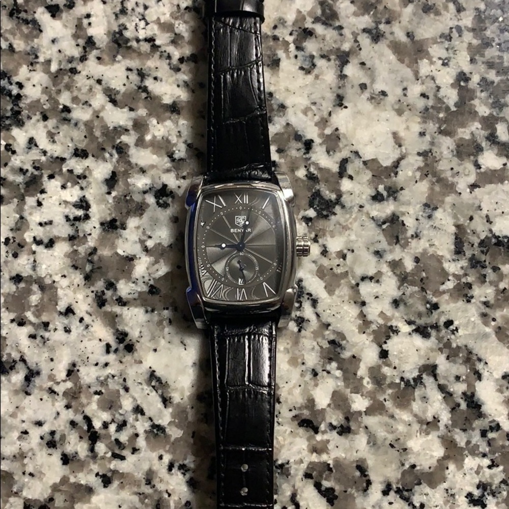 Black leather watch